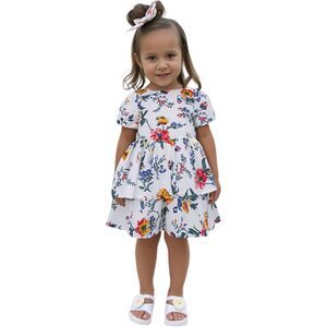 Janie & Jack Tiered Ruffle White Floral Dress Size 3T
